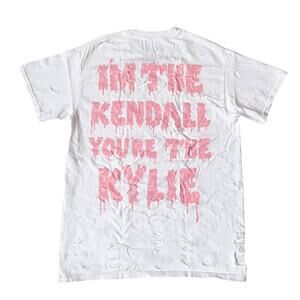 Kylie Cosmetics I'm the Kendall You're the Kylie Distressed T-Shirt Tee Spellout
